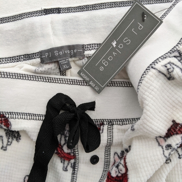 PJ Salvage Frenchie Print Textured Fleece Winter Theme Lounge Pants Ivory XL NWT - Picture 15 of 15
